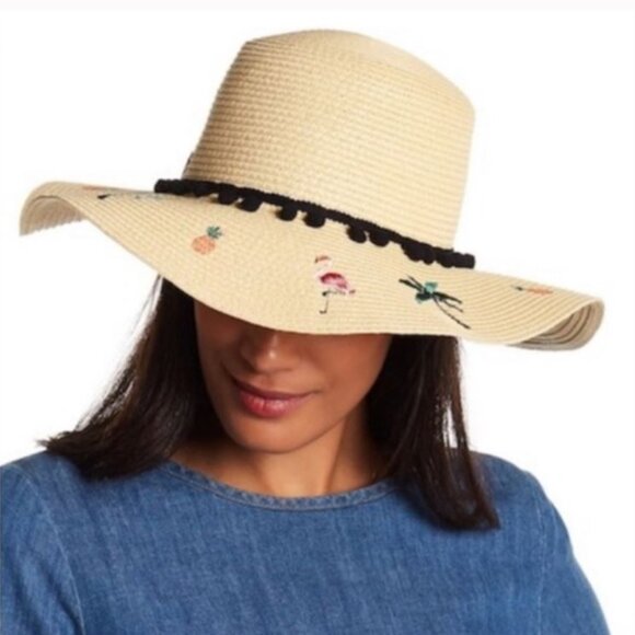 Betsey Johnson Flamingo Woven Floppy Sun Hat NWT Coastal Beachy Resort Tropical main image 12